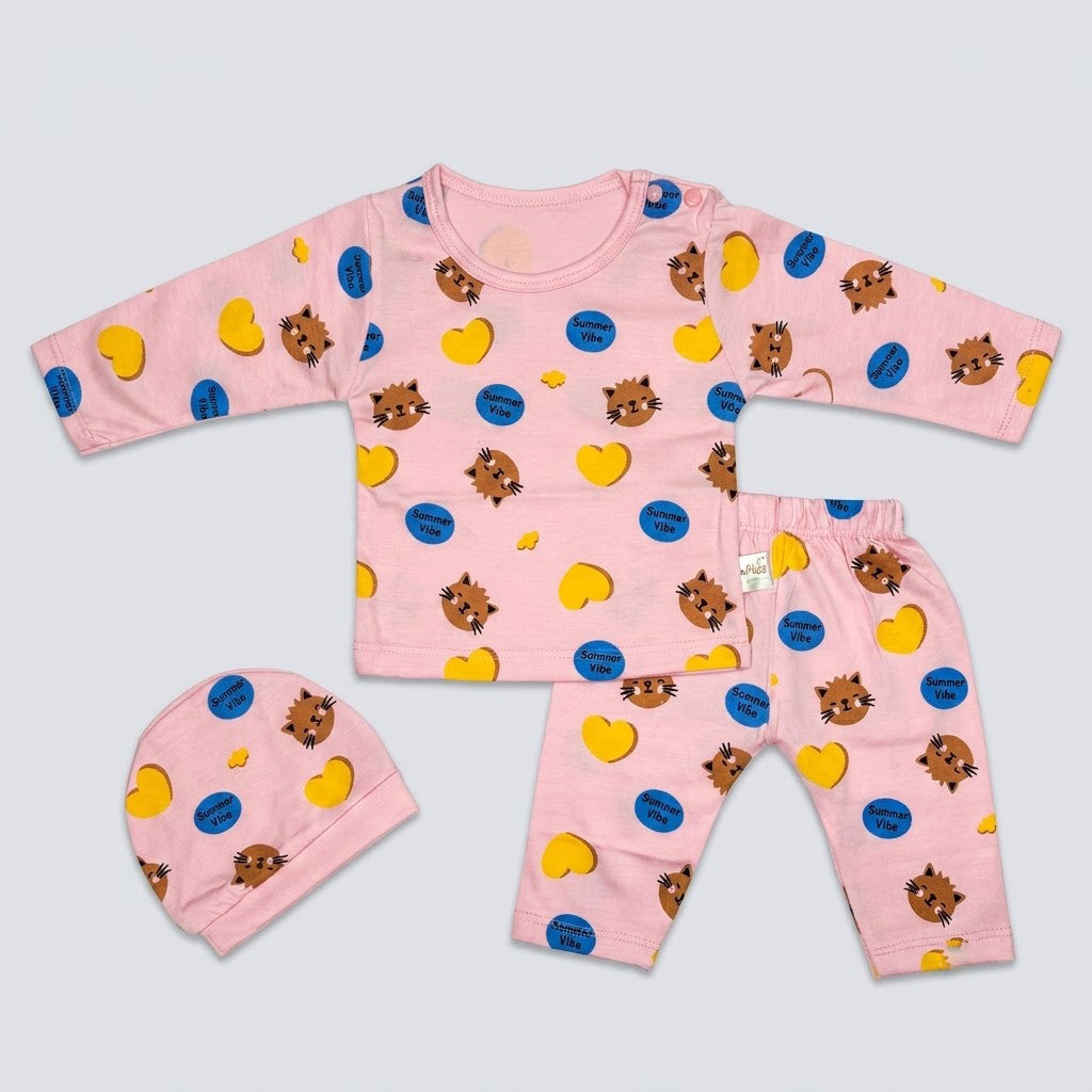 NEWBORN BABY 3-PIECE FINE JERSEY SUIT WITH CAP (SIZE ZERO) - AVAILABLE IN 3 COLORS