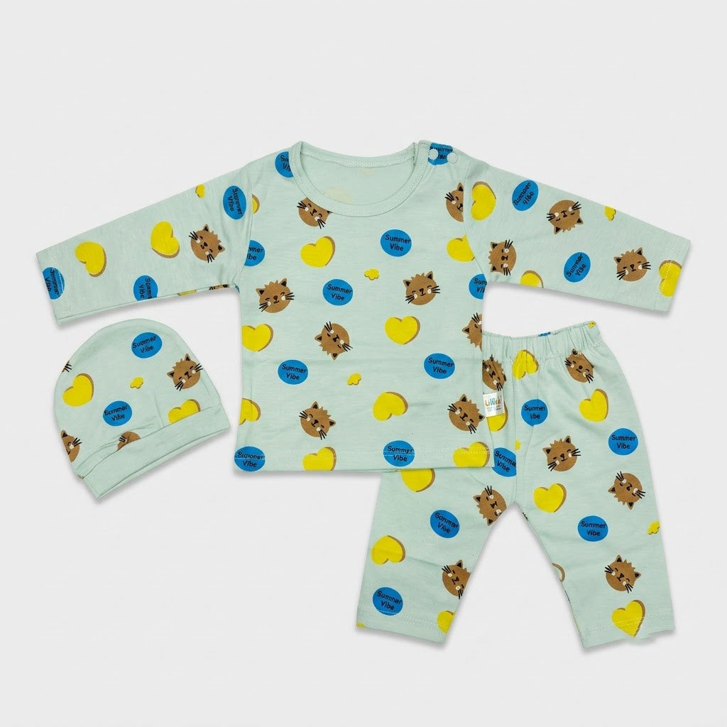 NEWBORN BABY 3-PIECE FINE JERSEY SUIT WITH CAP (SIZE ZERO) - AVAILABLE IN 3 COLORS
