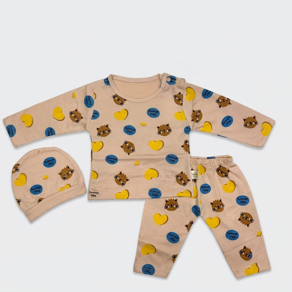 NEWBORN BABY 3-PIECE FINE JERSEY SUIT WITH CAP (SIZE ZERO) - AVAILABLE IN 3 COLORS