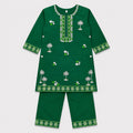 Girls Green Cotton 2 Piece Suit with Embroidery – Kids Eastern Kurti Trouser Set