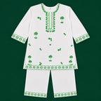 Girls Cotton 2 Piece Suit White & Green Printed Kurti Trouser – Kids Eastern Wear