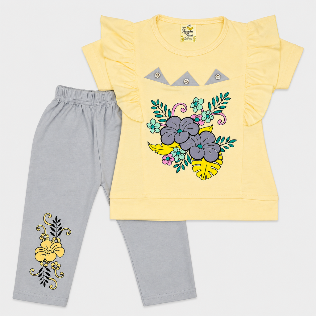Girls Floral Printed Ruffle Sleeve 2-Piece Set | Kids Summer Outfit