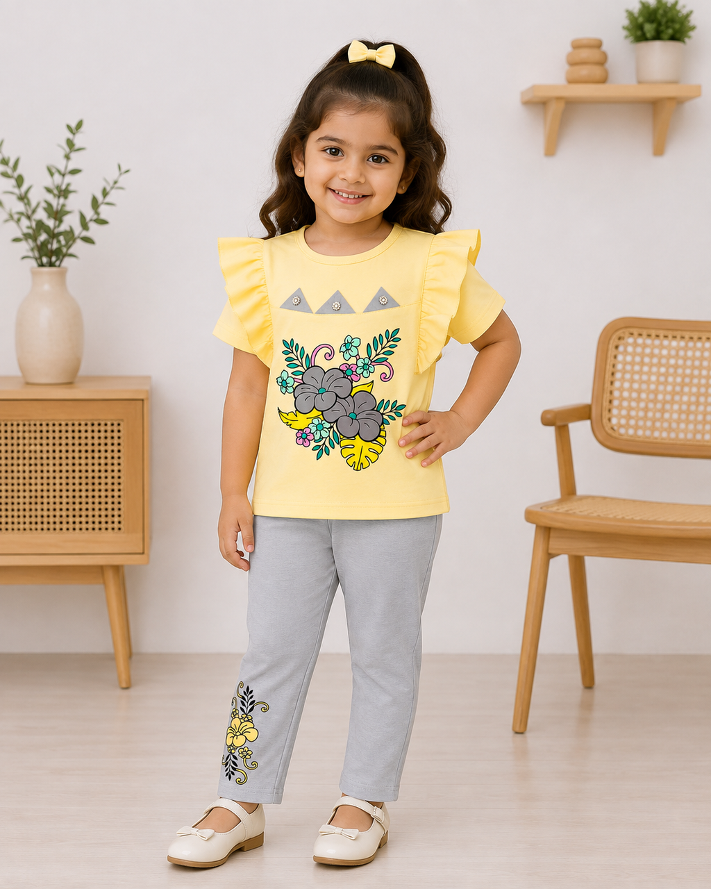 Girls Floral Printed Ruffle Sleeve 2-Piece Set | Kids Summer Outfit