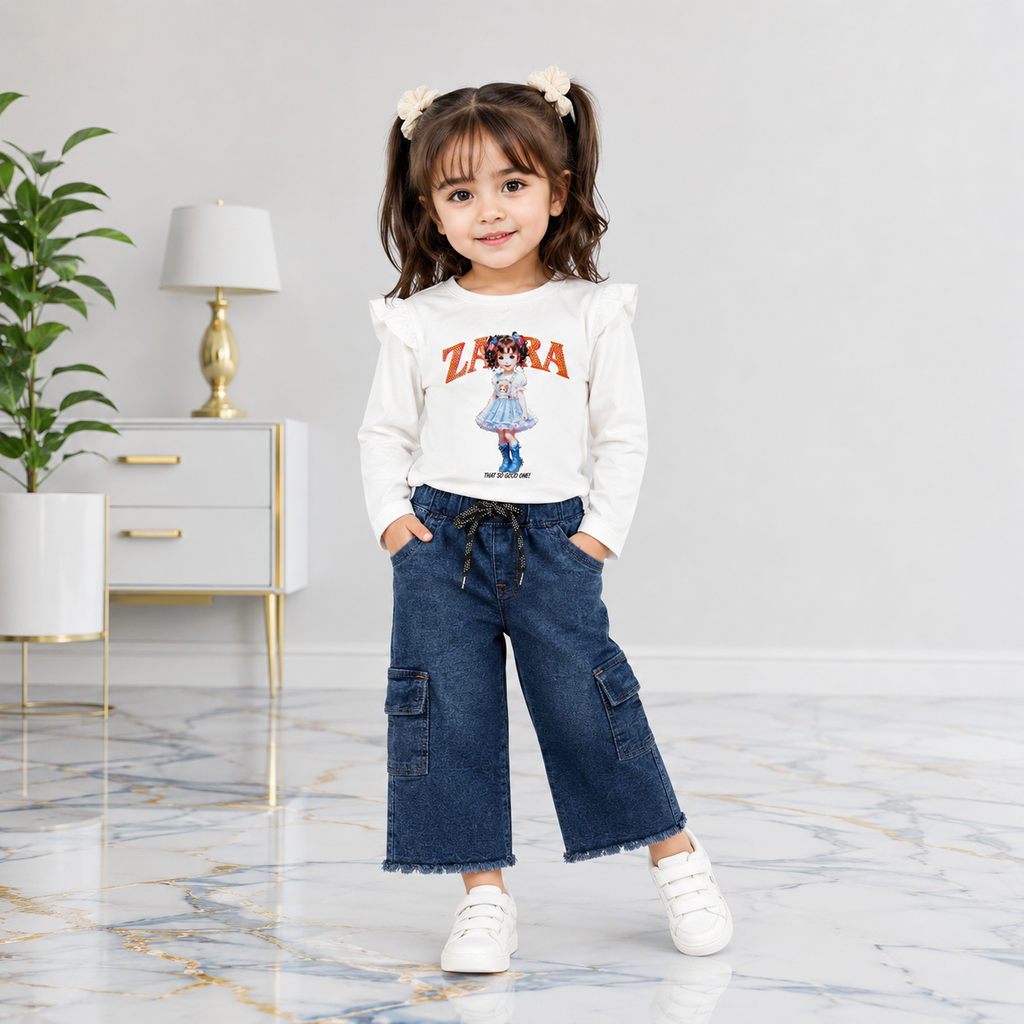 Girls Zaira Printed 2 Piece Set – Premium Jersey Top & Premium Jeans
