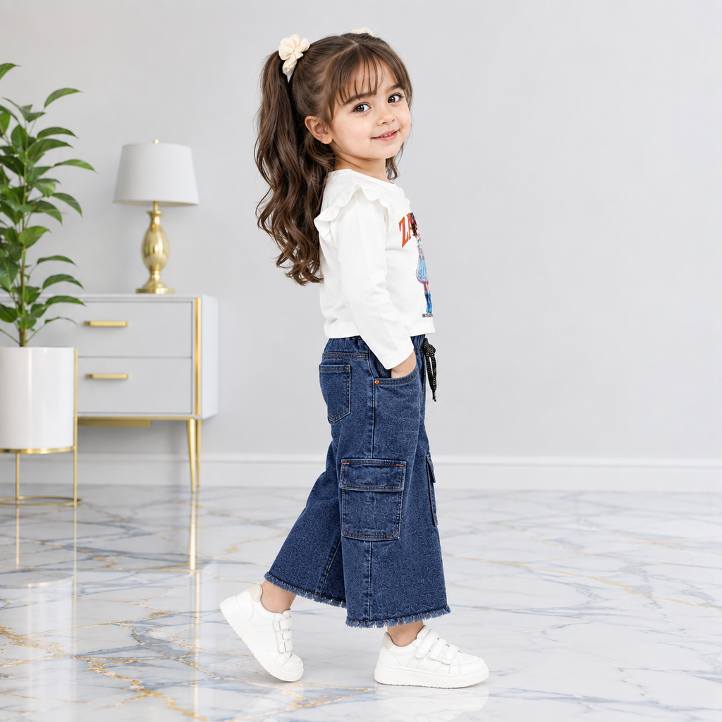 Girls Zaira Printed 2 Piece Set – Premium Jersey Top & Premium Jeans