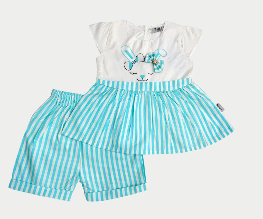 Cute Bunny Print Soft Cotton 2 Piece Outfit for Baby Girls | Lamtar kids
