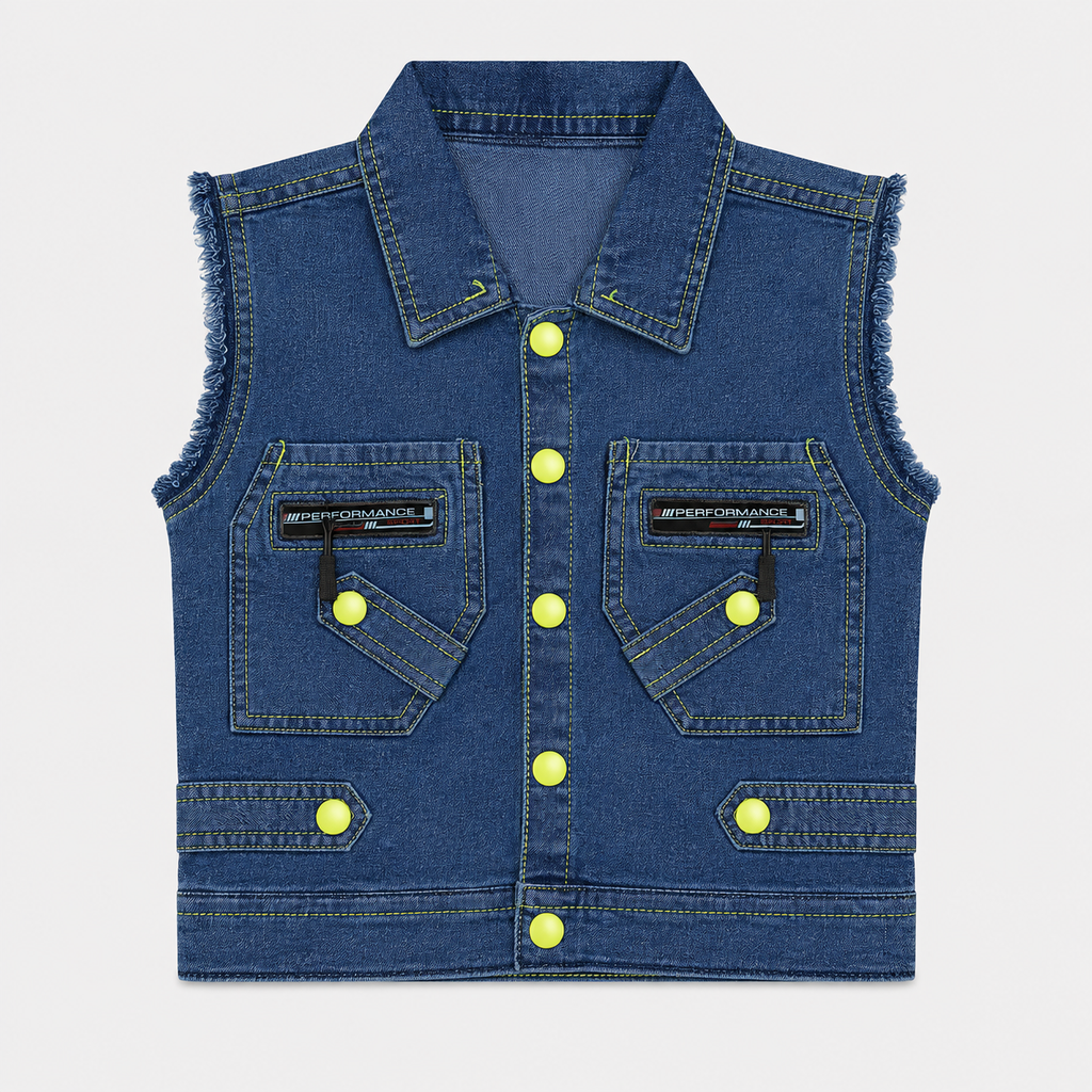 Boys 3-Piece Denim Outfit with Printed Full-Sleeve Shirt & Sleeveless Jacket
