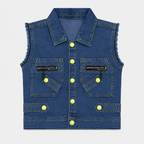 Boys 3-Piece Denim Outfit with Printed Full-Sleeve Shirt & Sleeveless Jacket