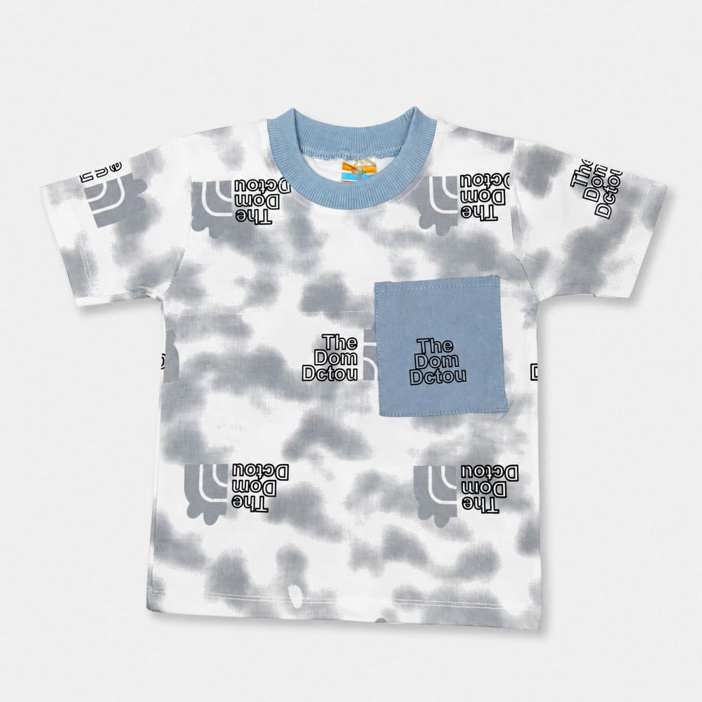 Boys Gray White Printed Short Suit – Kids Casual Wear | Lamtar Kids