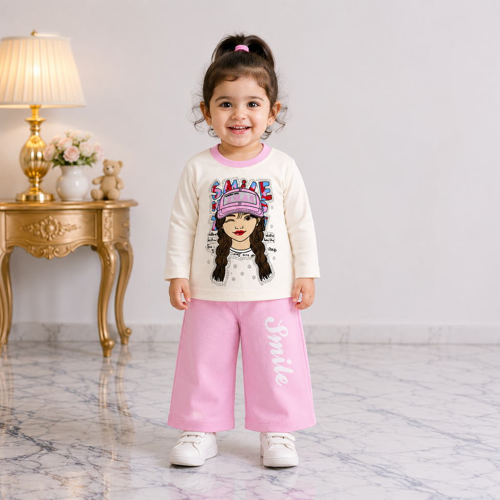 Baby Girls Printed Jersey 2-Piece Set | Smile Graphic Printed