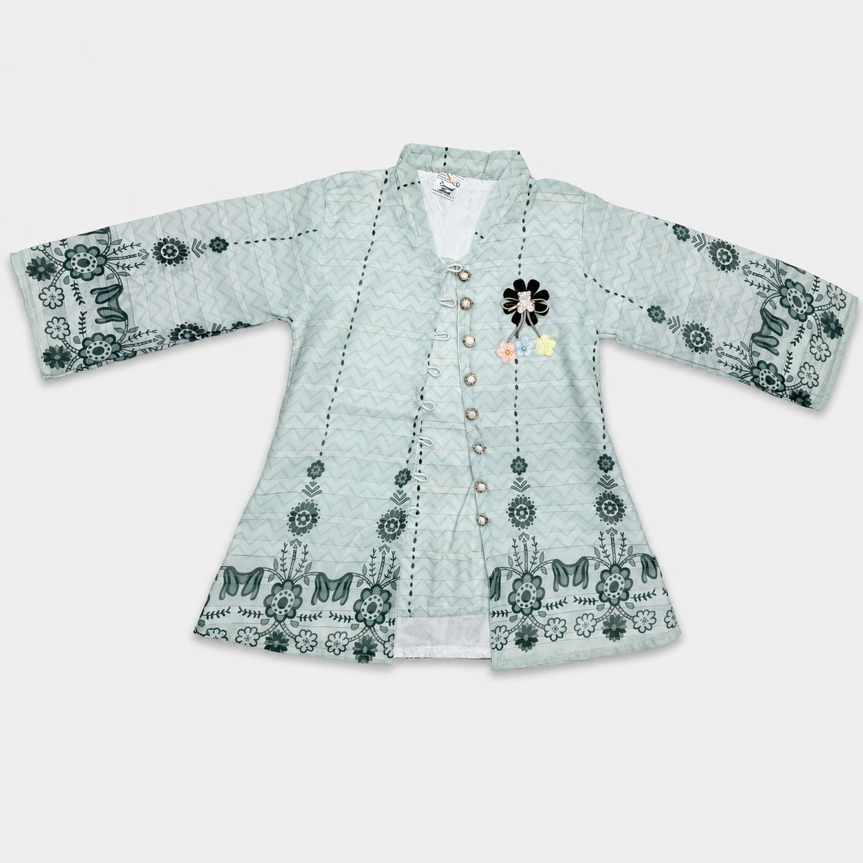 Sage Green Digital Printed Chiffon Girls Suit | 4–10 Years | Lamtar Kids