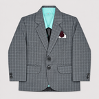 Boys 5-Piece Checkered Tuxedo Suit – Blazer, Waistcoat, Shirt, Trouser & Tie