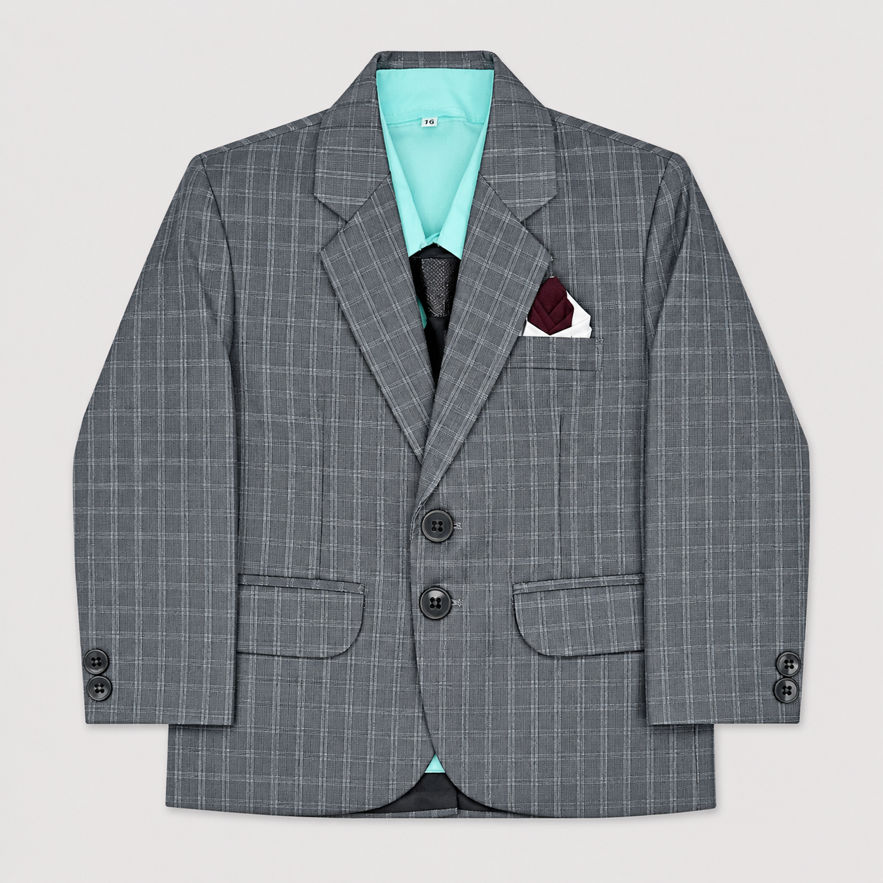 Boys 5-Piece Checkered Tuxedo Suit – Blazer, Waistcoat, Shirt, Trouser & Tie