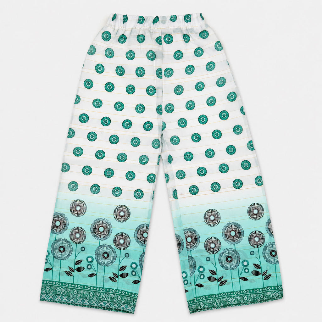 Girls 2 Piece Digital Printed Chiffon Suit – Aqua Green Floral Kids Outfit