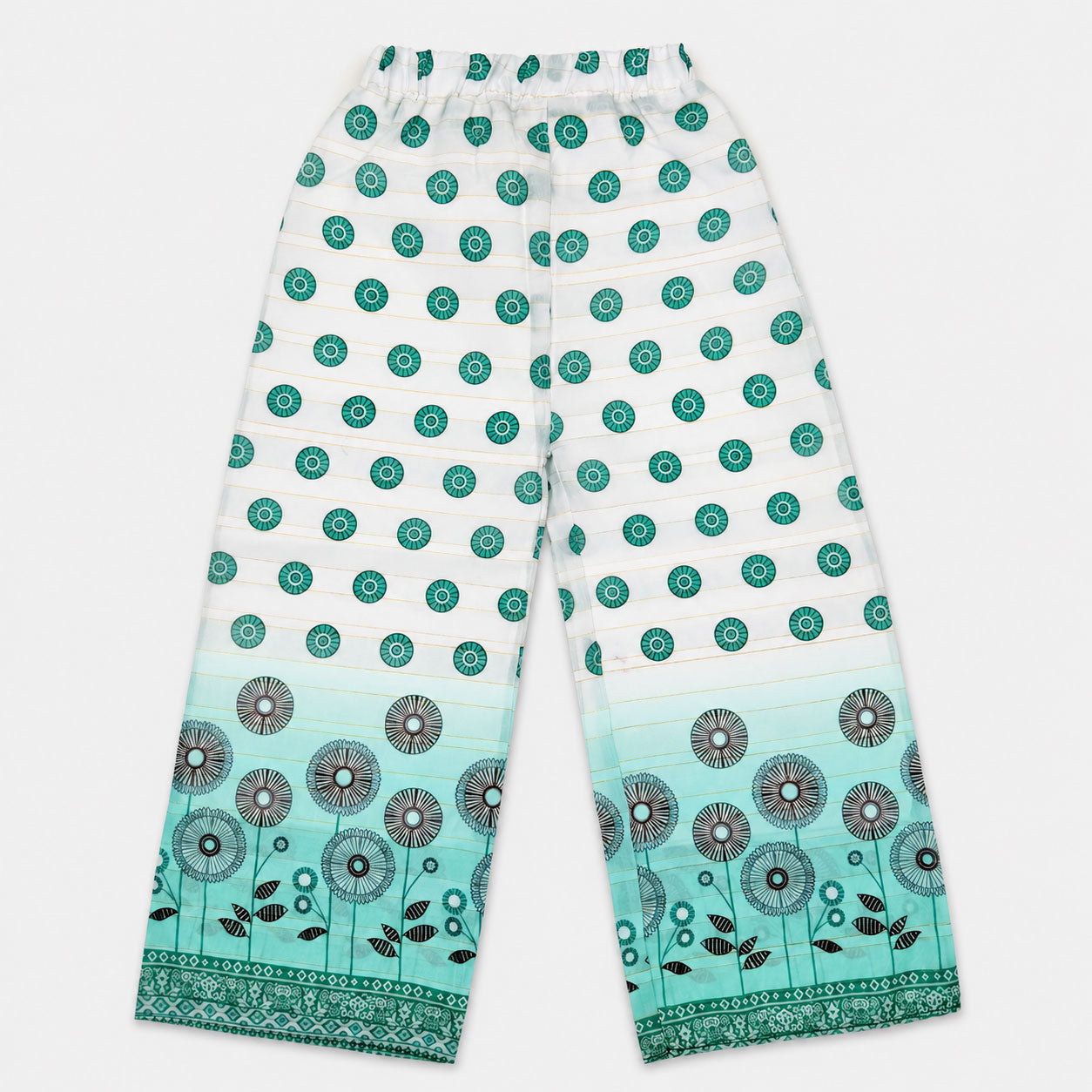 Girls 2 Piece Digital Printed Chiffon Suit – Aqua Green Floral Kids Outfit