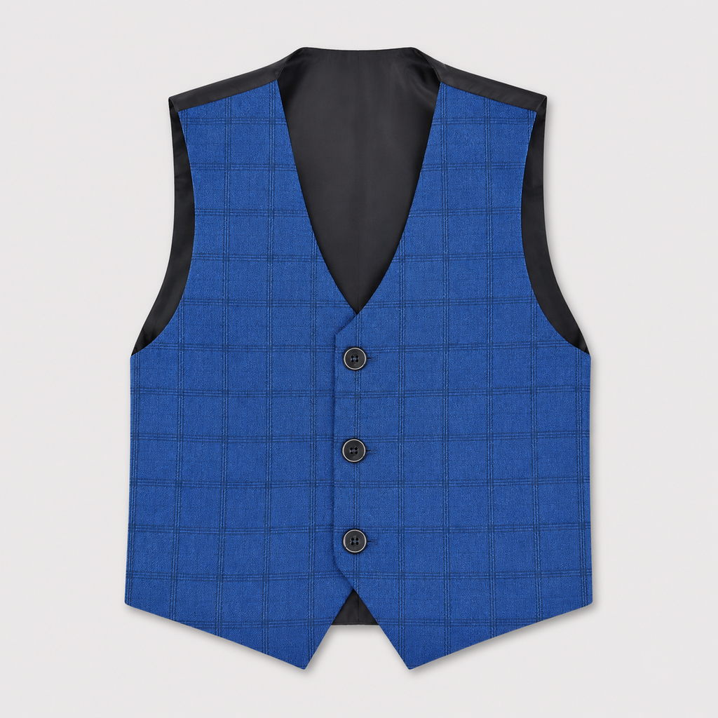 Boys 5 Piece Blue Tuxedo Suit – Check Formal Party Wear | 3–9 Years