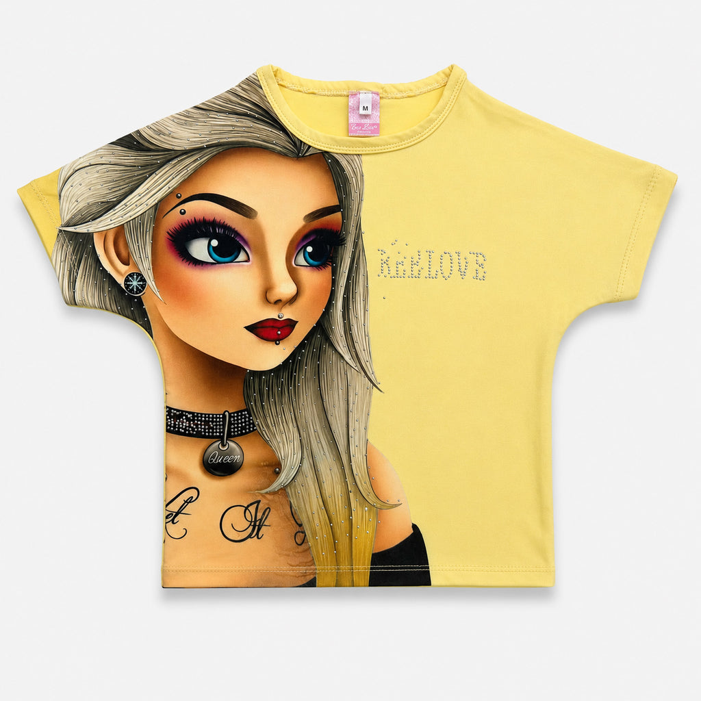 Girls Imported Jersey Graphic Short Suit – Yellow Black | Lamtar Kids