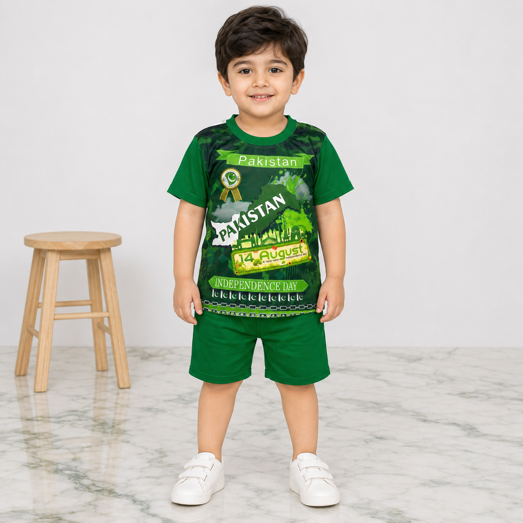 Boys 14 August Pakistan Map Jersey T-Shirt & Shorts Set – 1-4 Years