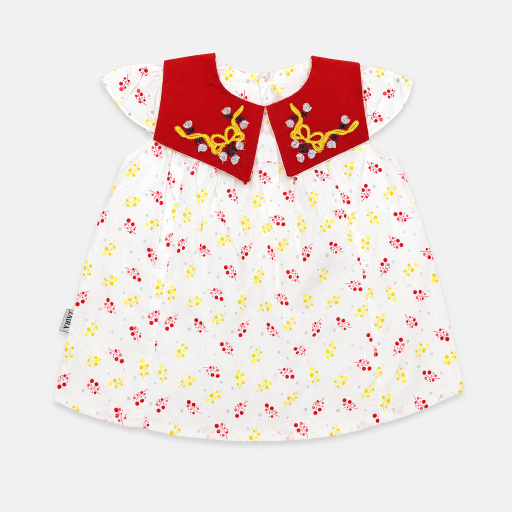 Girls Fancy Cotton Top with Twill Cotton Trouser – Red White