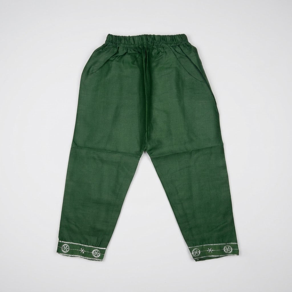 Baby Girl All-Green Embroidered Azadi Suit with Matching Bag (1-4 Years)