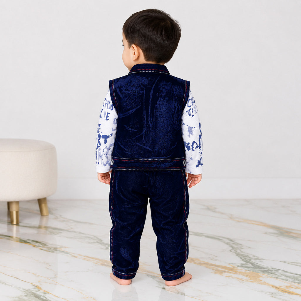 Boys 3 Piece Cotton Suit 6 Months-4 Years – Denim Style Jacket Trouser with Fine Interlock Inner