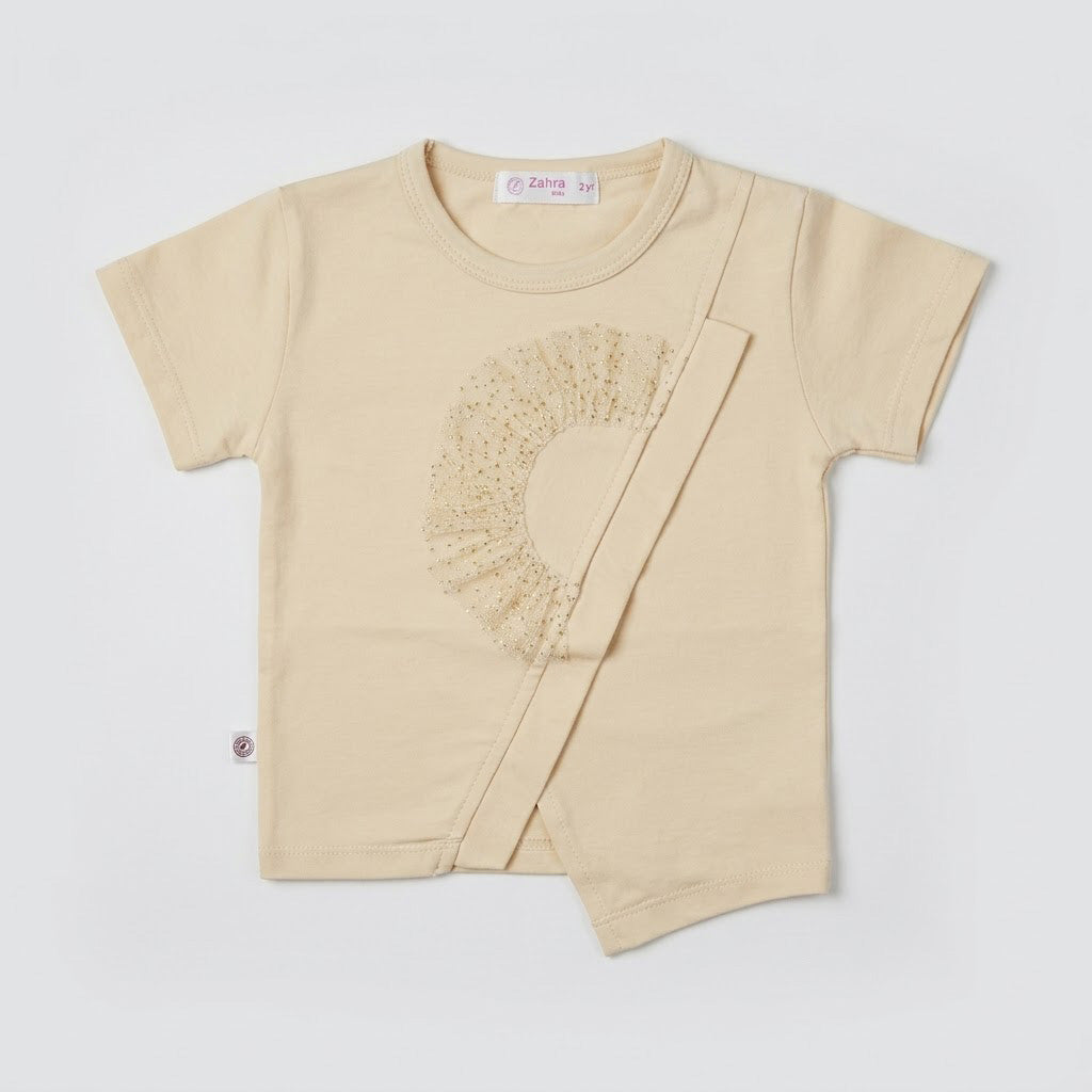 BABY GIRL 2-PIECE FINE JERSEY OUTFIT (EMBELLISHED TOP & RUFFLE SHORTS) 1-2 YEARS - AVAILABLE IN 2 COLORS