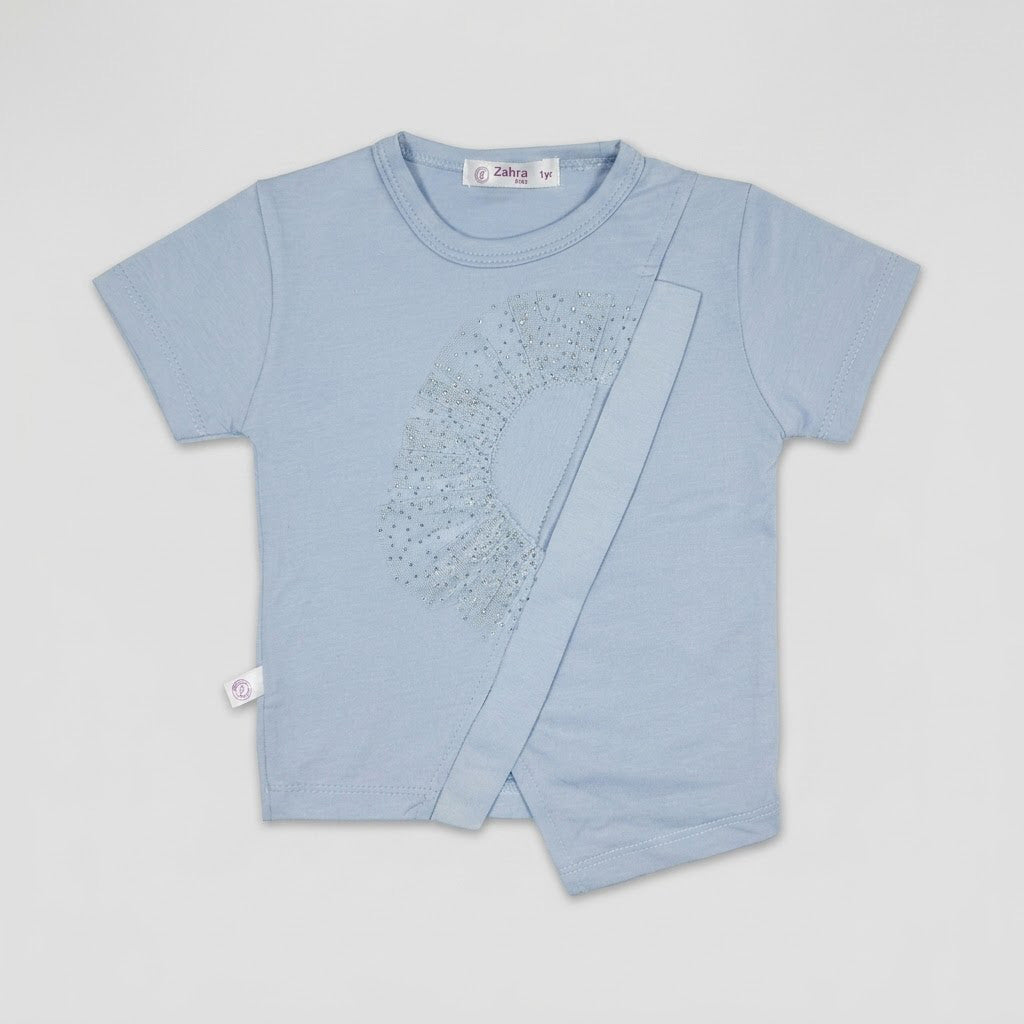 BABY GIRL 2-PIECE FINE JERSEY OUTFIT (EMBELLISHED TOP & RUFFLE SHORTS) 1-2 YEARS - AVAILABLE IN 2 COLORS