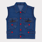 Boys 3-Piece Denim Outfit with Printed Full-Sleeve Shirt & Sleeveless Jacket