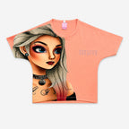 Girls Imported Jersey Graphic Short Suit – Peach Black | Lamtar Kids