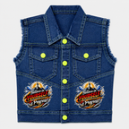 Boys Denim 3-Piece Suit with Sleeveless Jacket, Printed T-Shirt & Trouser