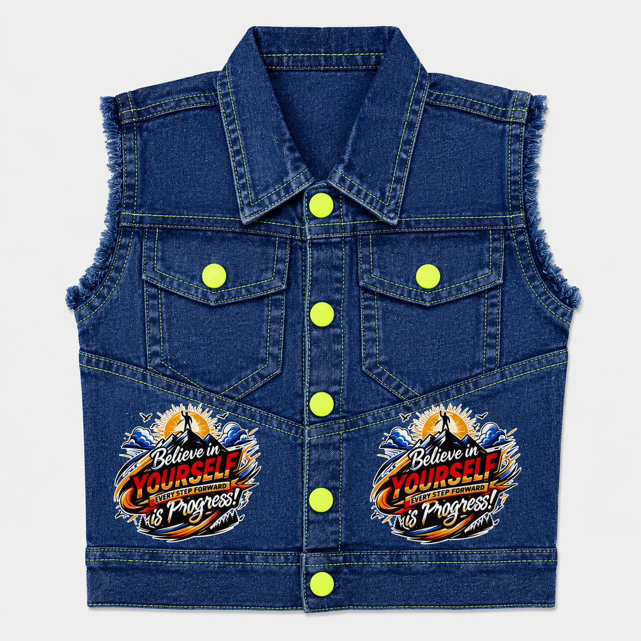 Boys Denim 3-Piece Suit with Sleeveless Jacket, Printed T-Shirt & Trouser