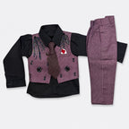 Boys 4 Piece Formal Suit – Mauve Waistcoat & Trouser with Black Shirt