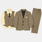 Boys Checkered 5-Piece Tuxedo Suit – Premium Formal Wear