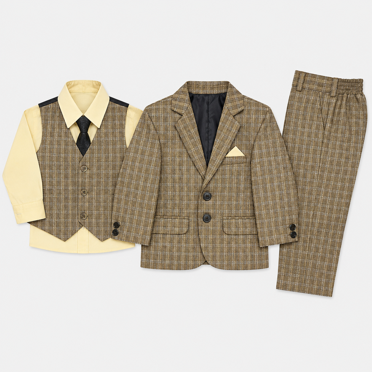 Boys Checkered 5-Piece Tuxedo Suit – Premium Formal Wear