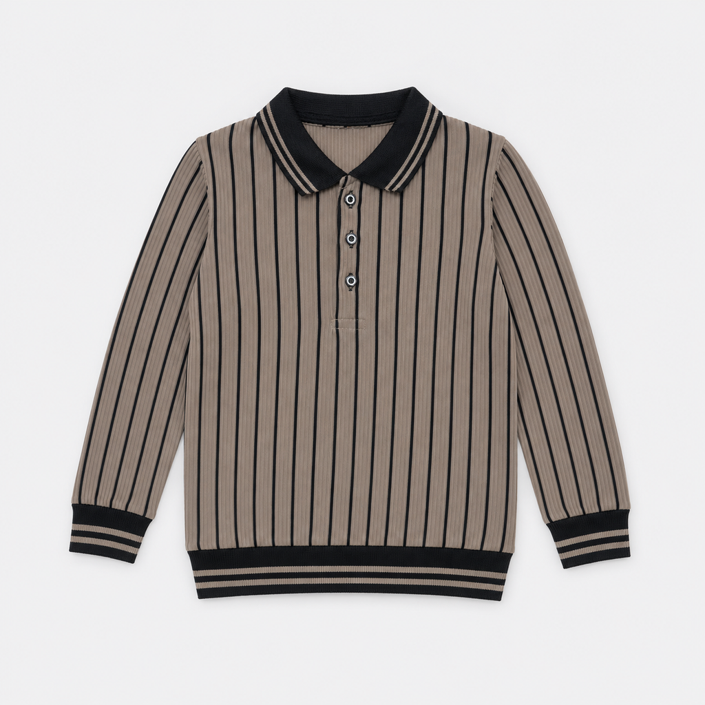 Boys Striped Ribbed Polo Sweatshirt – Full Sleeve Casual Wear