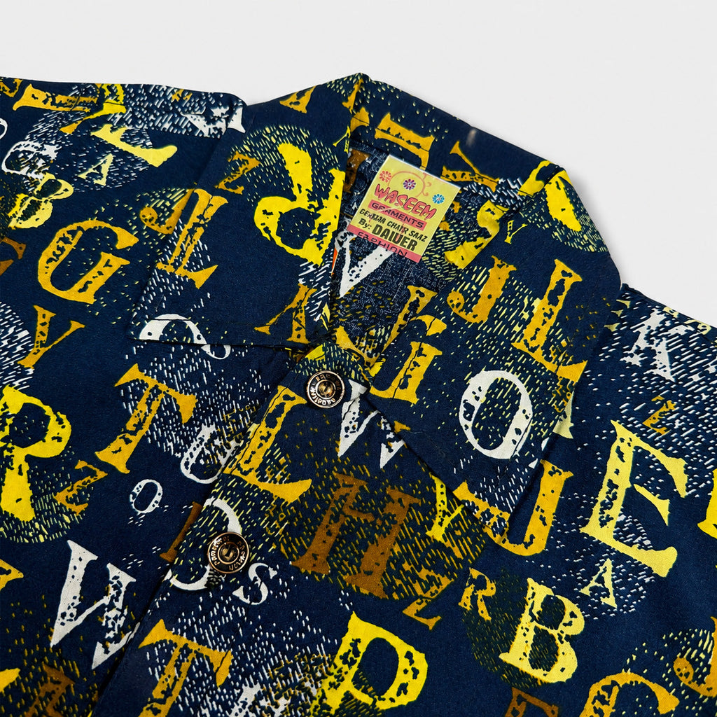 Boys Linen Alphabet Printed Short Suit – Navy Blue Kids Summer Outfit | Lamtar Kids