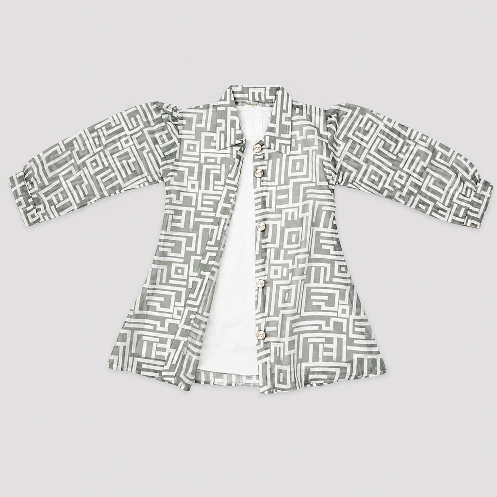 Girls Grey Geometric Digital Printed Chiffon 3 Piece Suit | Kids Co-Ord Set Pakistan | Lamtar Kids