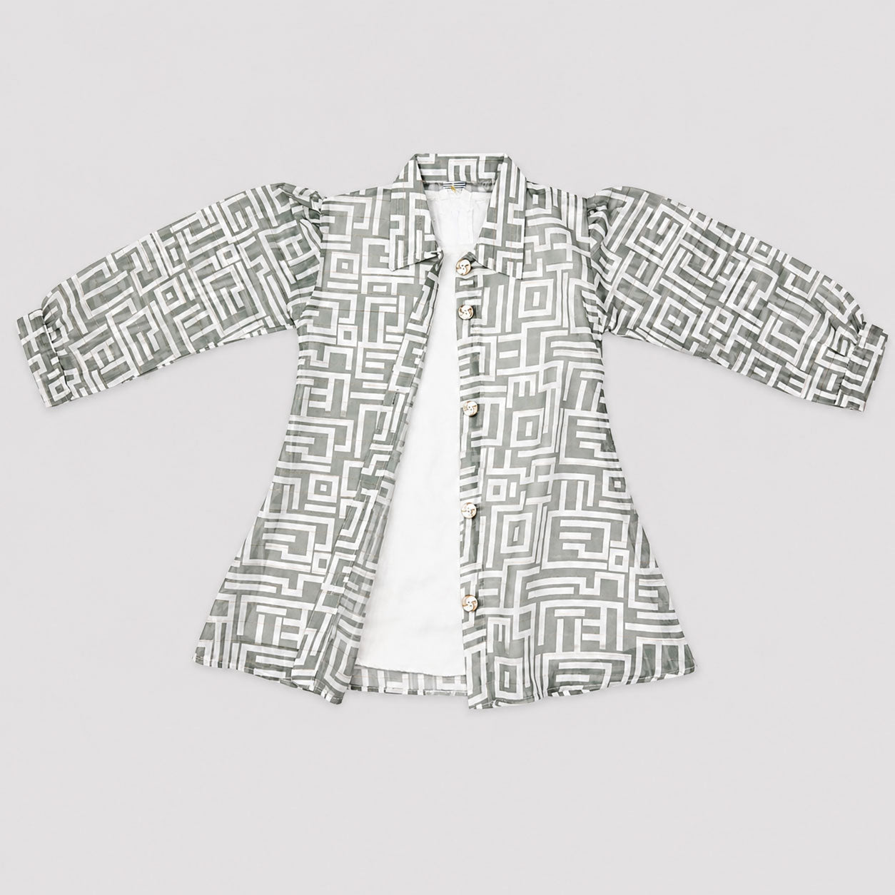 Girls Grey Geometric Digital Printed Chiffon 3 Piece Suit | Kids Co-Ord Set Pakistan | Lamtar Kids