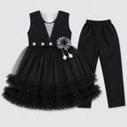 Girls Fancy Party Wear Frock with Tulle Skirt & Trouser