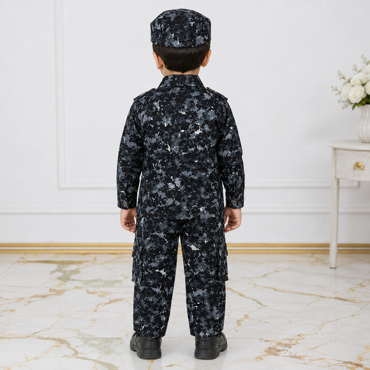 Boys Cotton Commando Suit 1-4 Years – Army Camouflage Shirt, Trouser & Cap Set