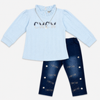 Girls Imported China Jersey Top with Rhinestone Denim Jeans – 2 Piece Outfit