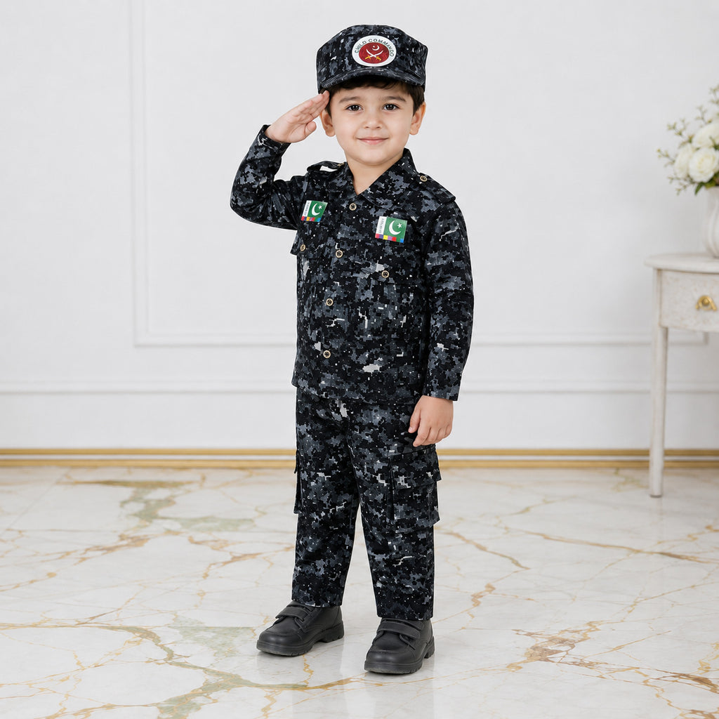 Boys Cotton Commando Suit 1-4 Years – Army Camouflage Shirt, Trouser & Cap Set
