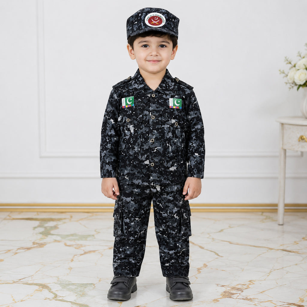 Boys Cotton Commando Suit 1-4 Years – Army Camouflage Shirt, Trouser & Cap Set
