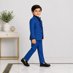 Boys 5 Piece Blue Tuxedo Suit – Check Formal Party Wear | 3–9 Years