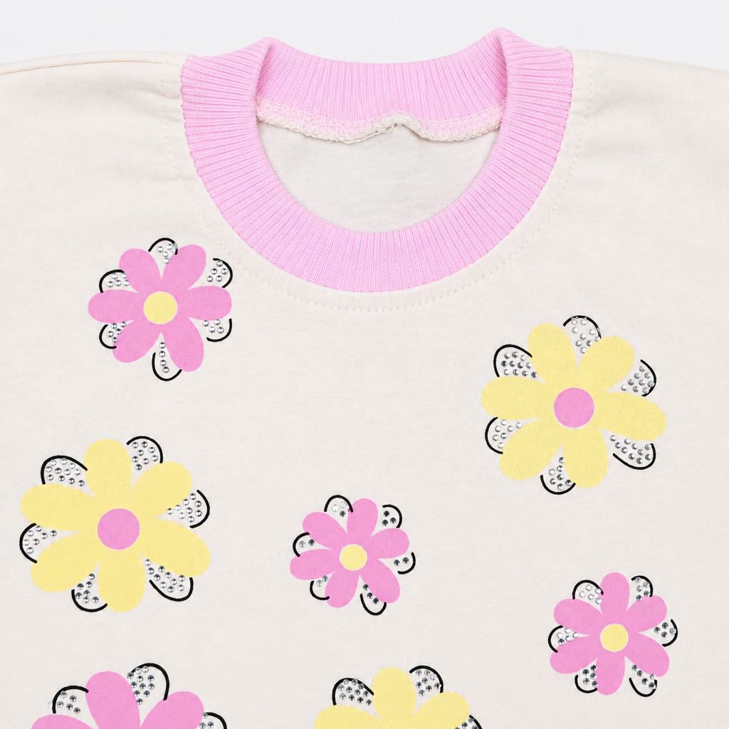 Baby Girls Printed Jersey 2-Piece Set | Floral Full Sleeve Top & Wide-Leg Trouser