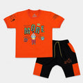 Boys Jersey Short Suit – Orange Black 2 Piece Summer Set | Lamtar Kids