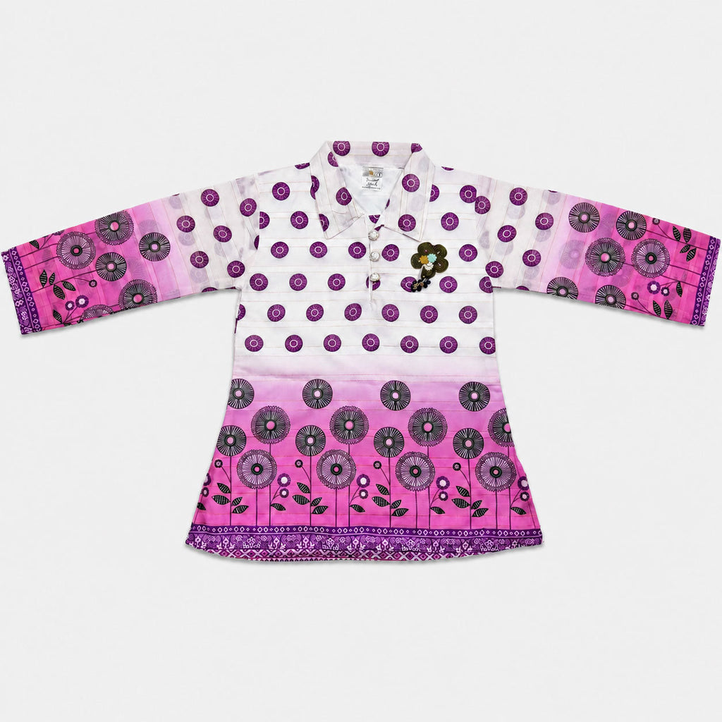 Girls Digital Printed Chiffon Suit – Pink Purple Floral Kids Outfit| Lamtar Kids