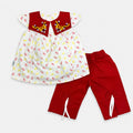 Girls Fancy Cotton Top with Twill Cotton Trouser – Red White