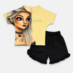 Girls Imported Jersey Graphic Short Suit – Yellow Black | Lamtar Kids
