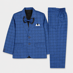 Boys 5 Piece Blue Tuxedo Suit – Check Formal Party Wear | 3–9 Years